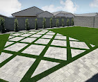 Modern artificial turf with concrete pavers